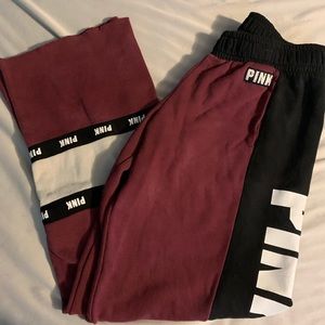 Pink/Victoria secret sweatpants are size XS. They can also fit size small.
